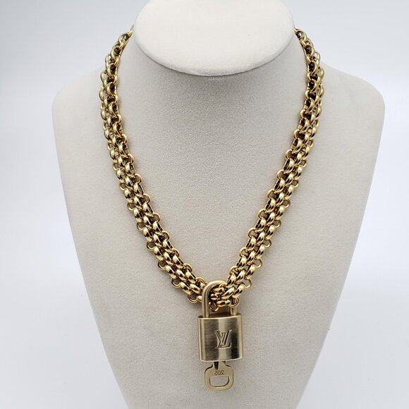 Authentic Louis Vuitton Gold Padlock w/ Unbranded Fashion Stainless Steel Chain - Picture 1 of 10